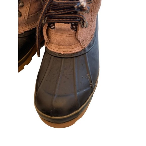 9M Boston Accent "Sleek" Women's Lace Up Winter Duck Boots Tan Suede and Navy Bl - Picture 3 of 11